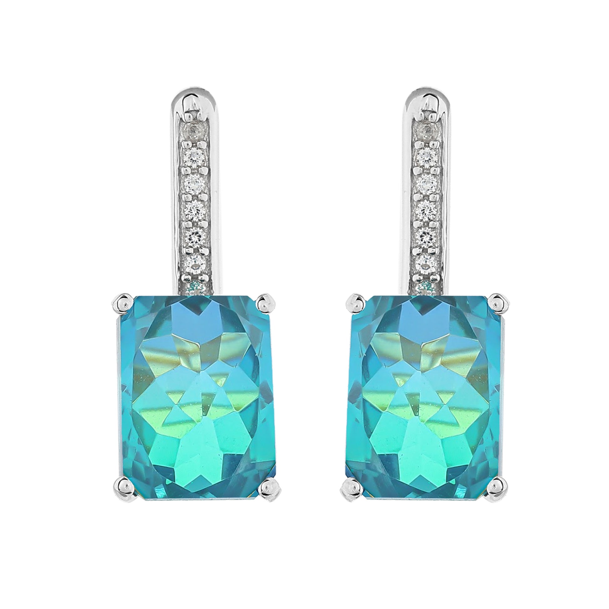 Cercei din Argint 925 ( 3.46 grame ) cu Cuarț Păun și Topaz Alb 5.28 Carate 4 