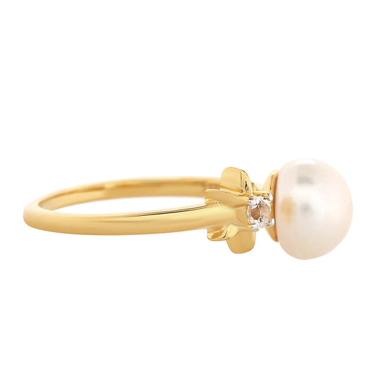 Inel din Argint 925 Placat cu Aur ( 1.79 grame ) cu Perlă de Cultură și Topaz Alb 2.94 Carate