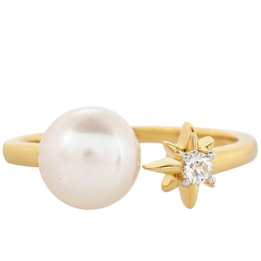 Inel din Argint 925 Placat cu Aur ( 1.79 grame ) cu Perlă de Cultură și Topaz Alb 2.94 Carate