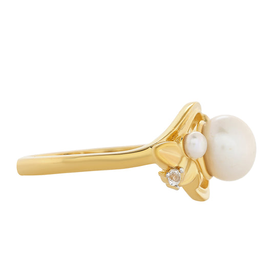 Inel din Argint 925 Placat cu Aur ( 2.71 grame ) cu Perlă de Cultură și Topaz Alb 2.3 Carate