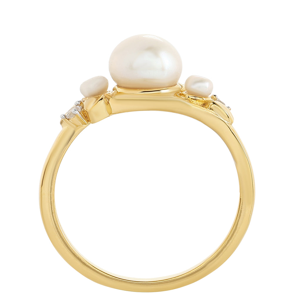 Inel din Argint 925 Placat cu Aur ( 2.71 grame ) cu Perlă de Cultură și Topaz Alb 2.3 Carate 3 