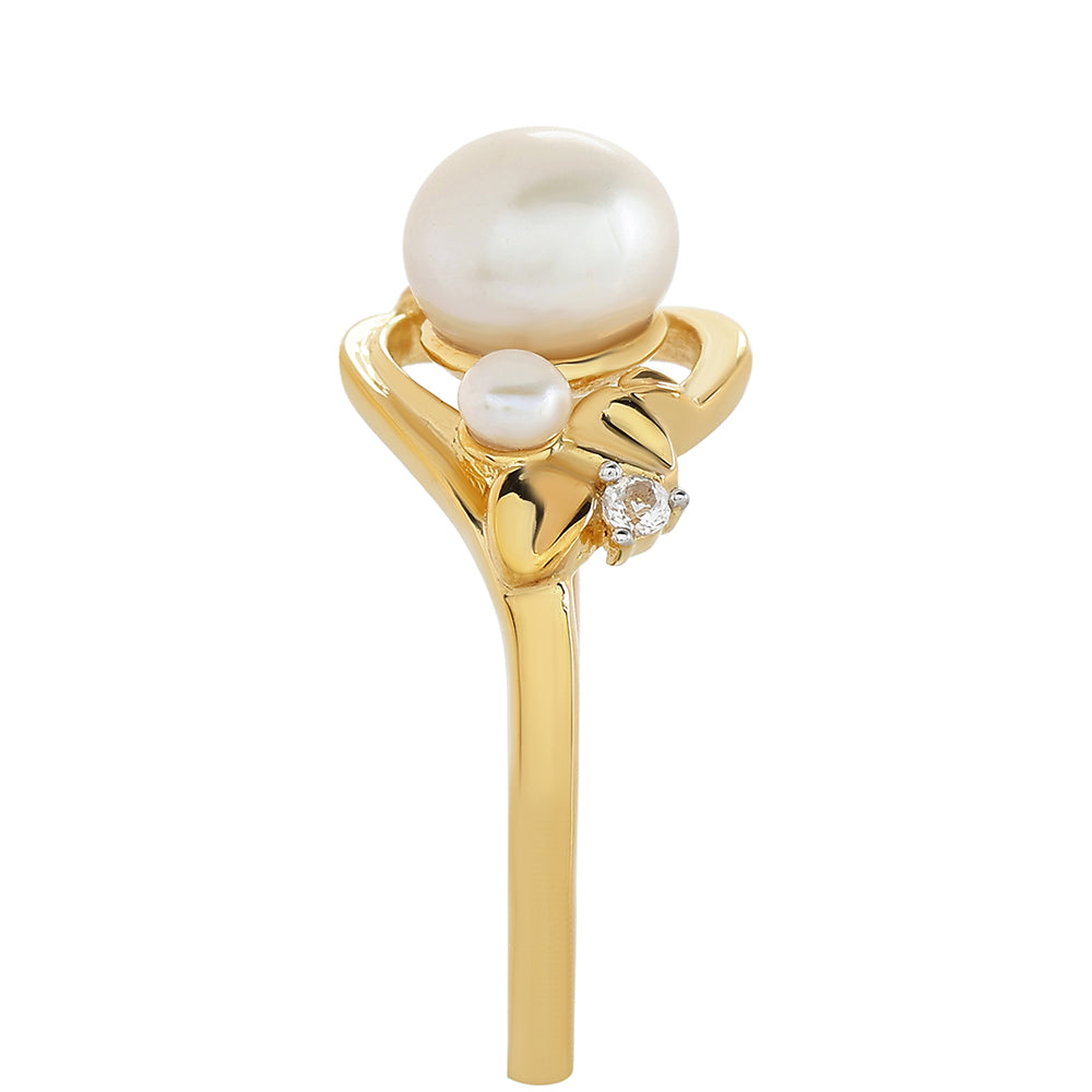 Inel din Argint 925 Placat cu Aur ( 2.71 grame ) cu Perlă de Cultură și Topaz Alb 2.3 Carate 4 