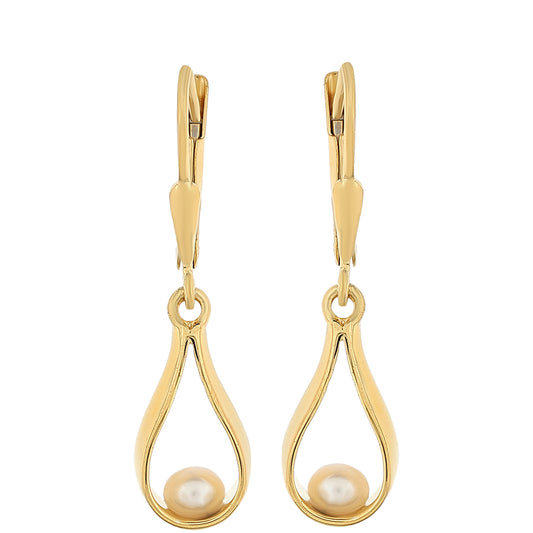 Cercei din Argint 925 Placat cu Aur ( 2.49 grame ) cu Perlă de Cultură 0.64 Carate