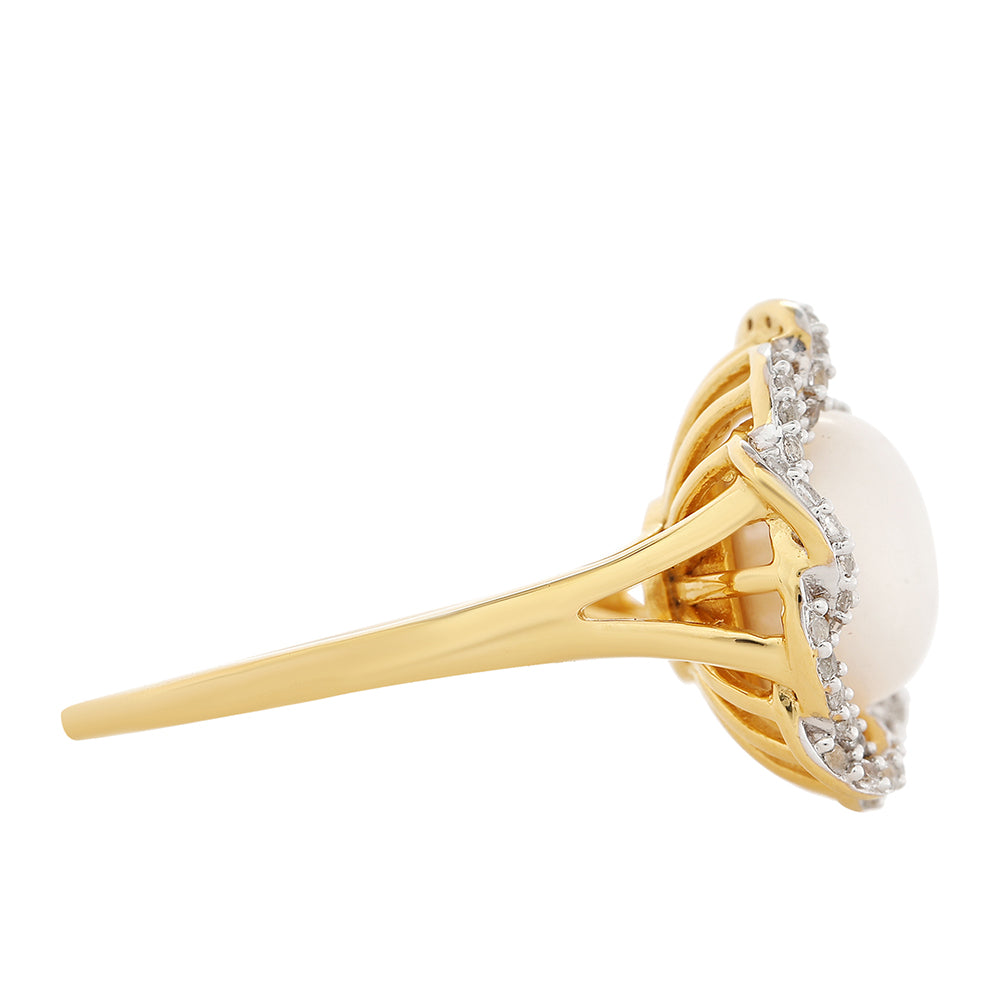 Inel din Argint 925 Placat cu Aur ( 4.04 grame ) cu Perlă de Cultură și Topaz Alb 4.47 Carate 2 