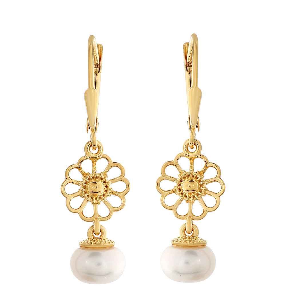 Cercei din Argint 925 Placat cu Aur ( 2.16 grame ) cu Perlă de Cultură 5.55 Carate 1 