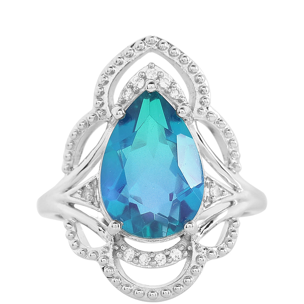 Inel din Argint 925 ( 3.65 grame ) cu Cuarț Păun și Topaz Alb 4.19 Carate 1 