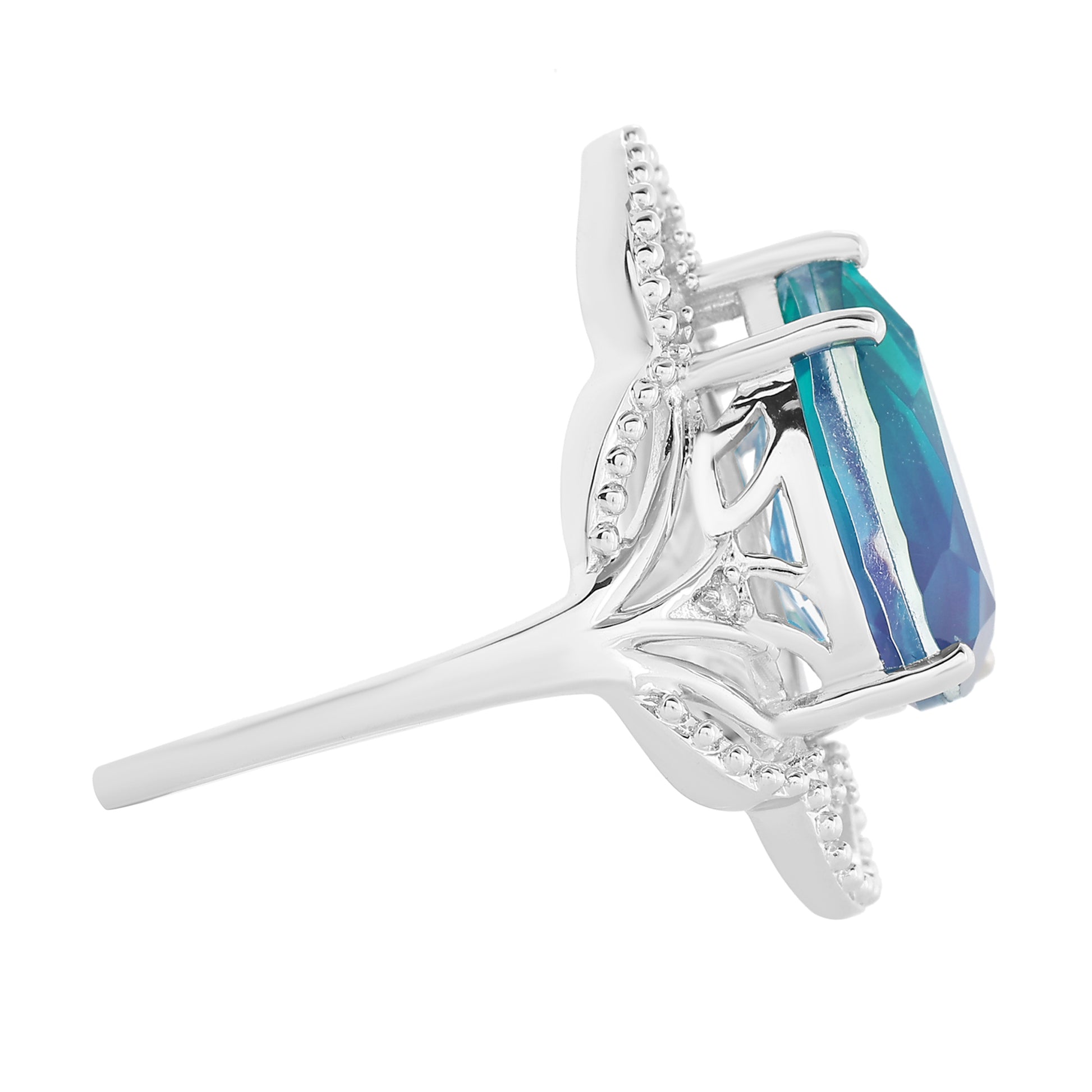 Inel din Argint 925 ( 3.65 grame ) cu Cuarț Păun și Topaz Alb 4.19 Carate 5 