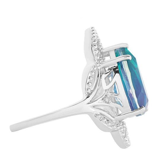 Inel din Argint 925 ( 3.65 grame ) cu Cuarț Păun și Topaz Alb 4.19 Carate