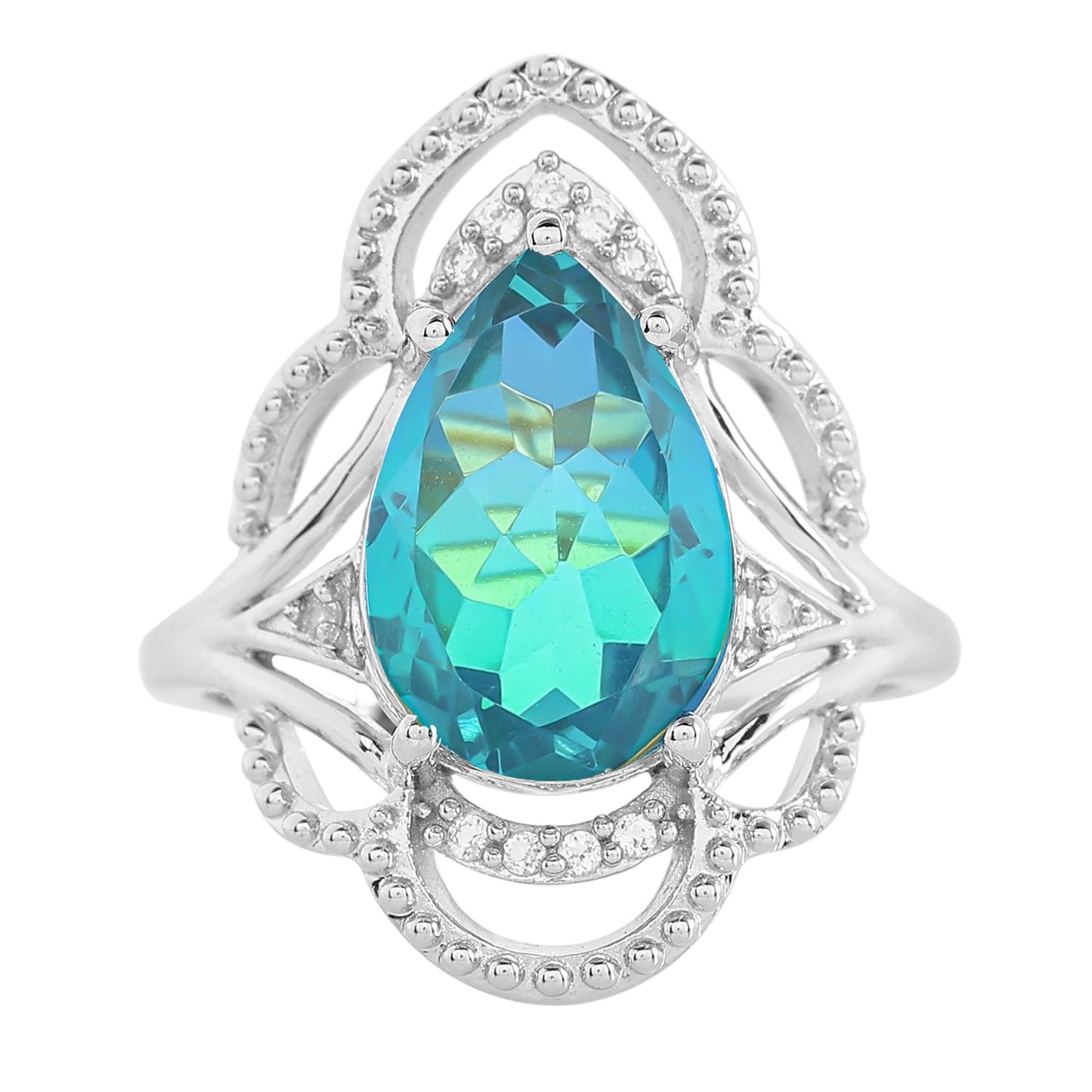 Inel din Argint 925 ( 3.65 grame ) cu Cuarț Păun și Topaz Alb 4.19 Carate