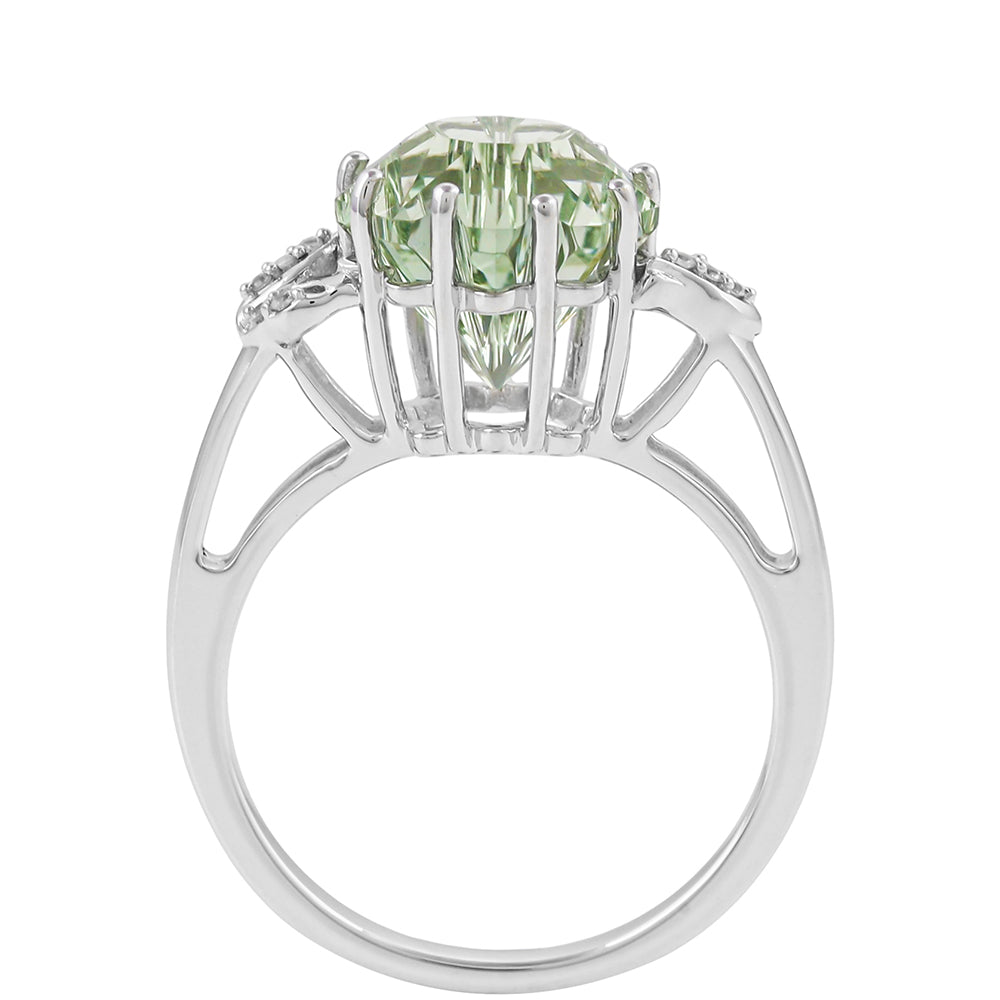 Inel din Argint 925 ( 2.97 grame ) cu Ametist Verde și Zircon Natural 3.48 Carate 4 