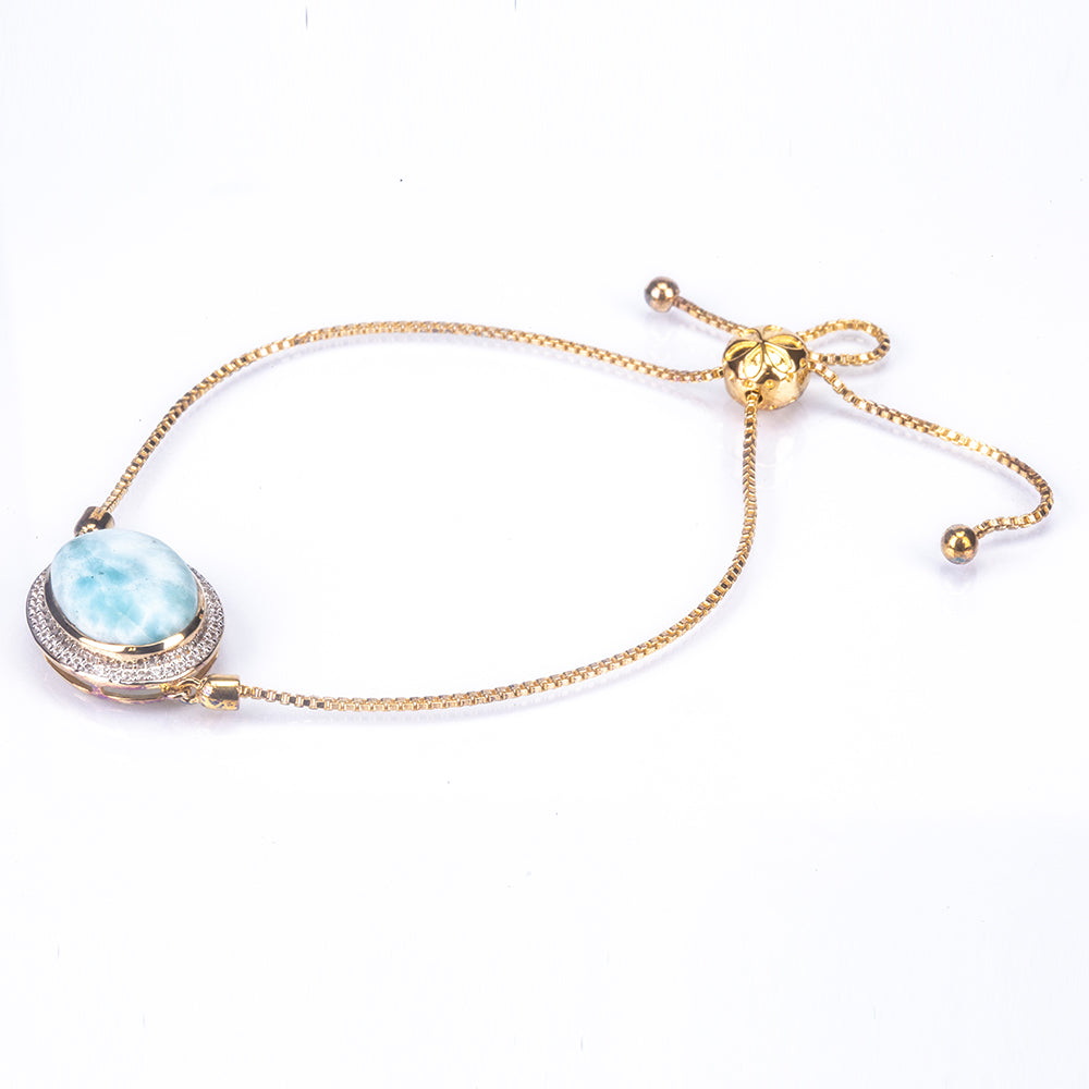 Brățară din Argint 925 Placat cu Aur ( 7.25 grame ) cu Larimar(Piatra delfinului) și Zircon Natural 9.98 Carate