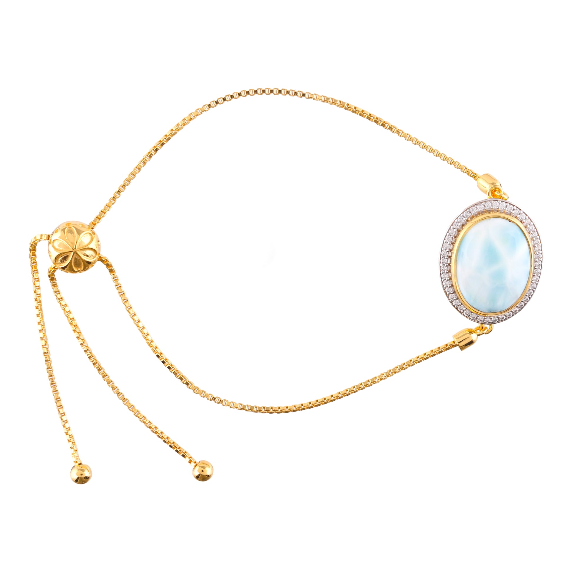 Brățară din Argint 925 Placat cu Aur ( 7.25 grame ) cu Larimar(Piatra delfinului) și Zircon Natural 9.98 Carate 2 