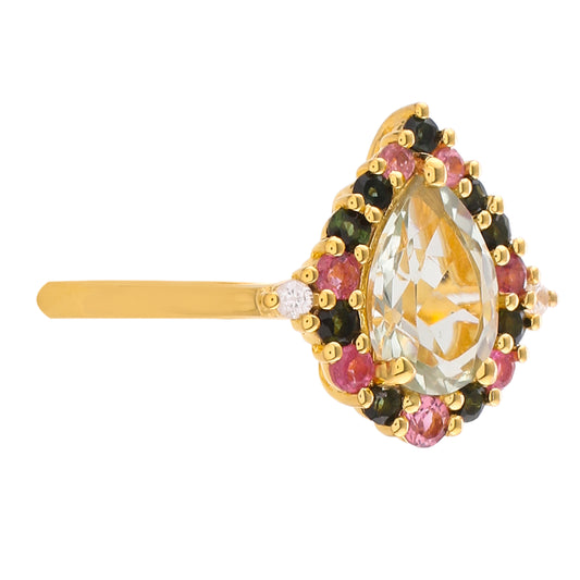 Inel din Argint 925 Placat cu Aur ( 3.42 grame ) cu Ametist Verde și Turmalină Roz 2.37 Carate