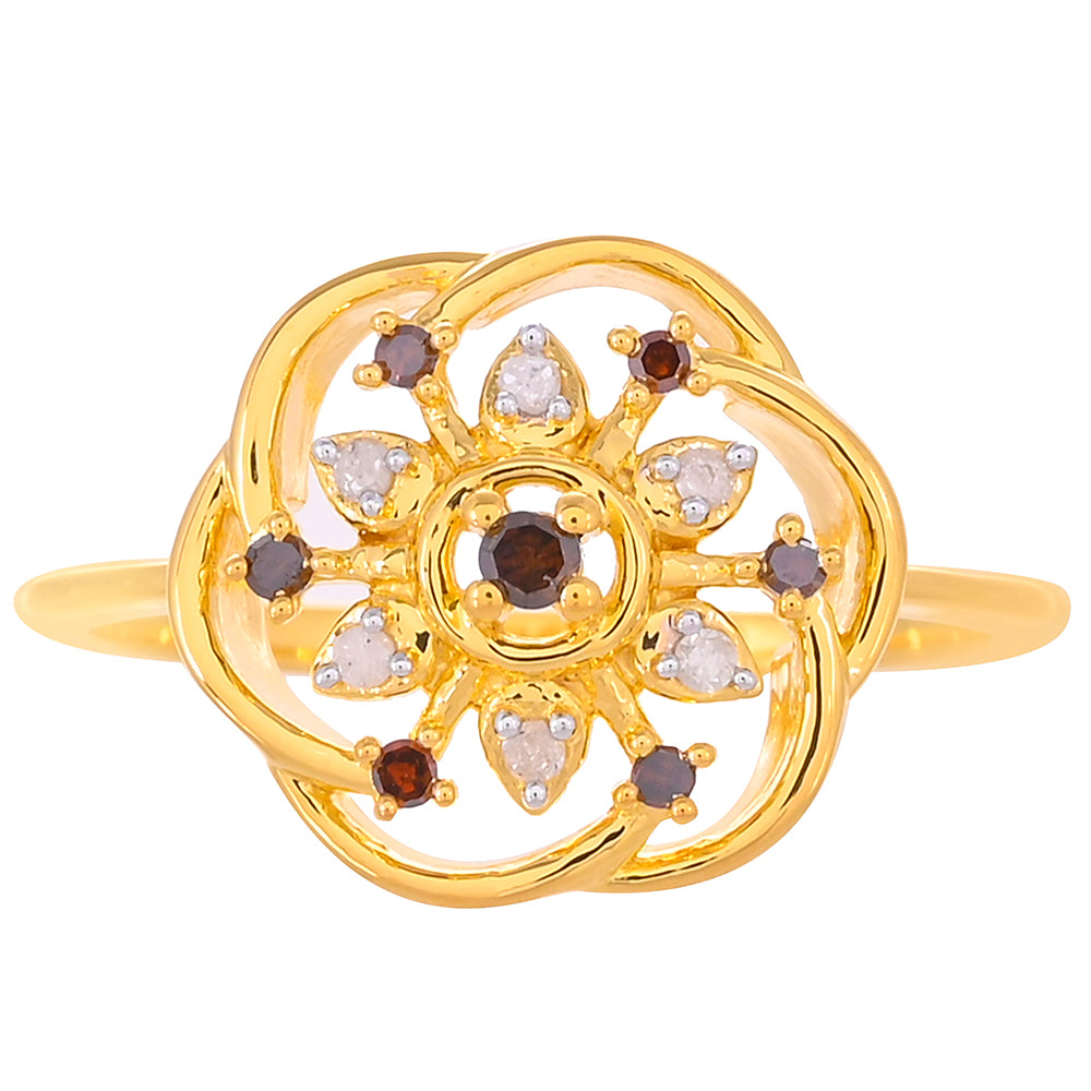 Inel din Argint 925 Placat cu Aur ( 2.42 grame ) cu Diamant Roșu și Diamant Alb 0.13 Carate