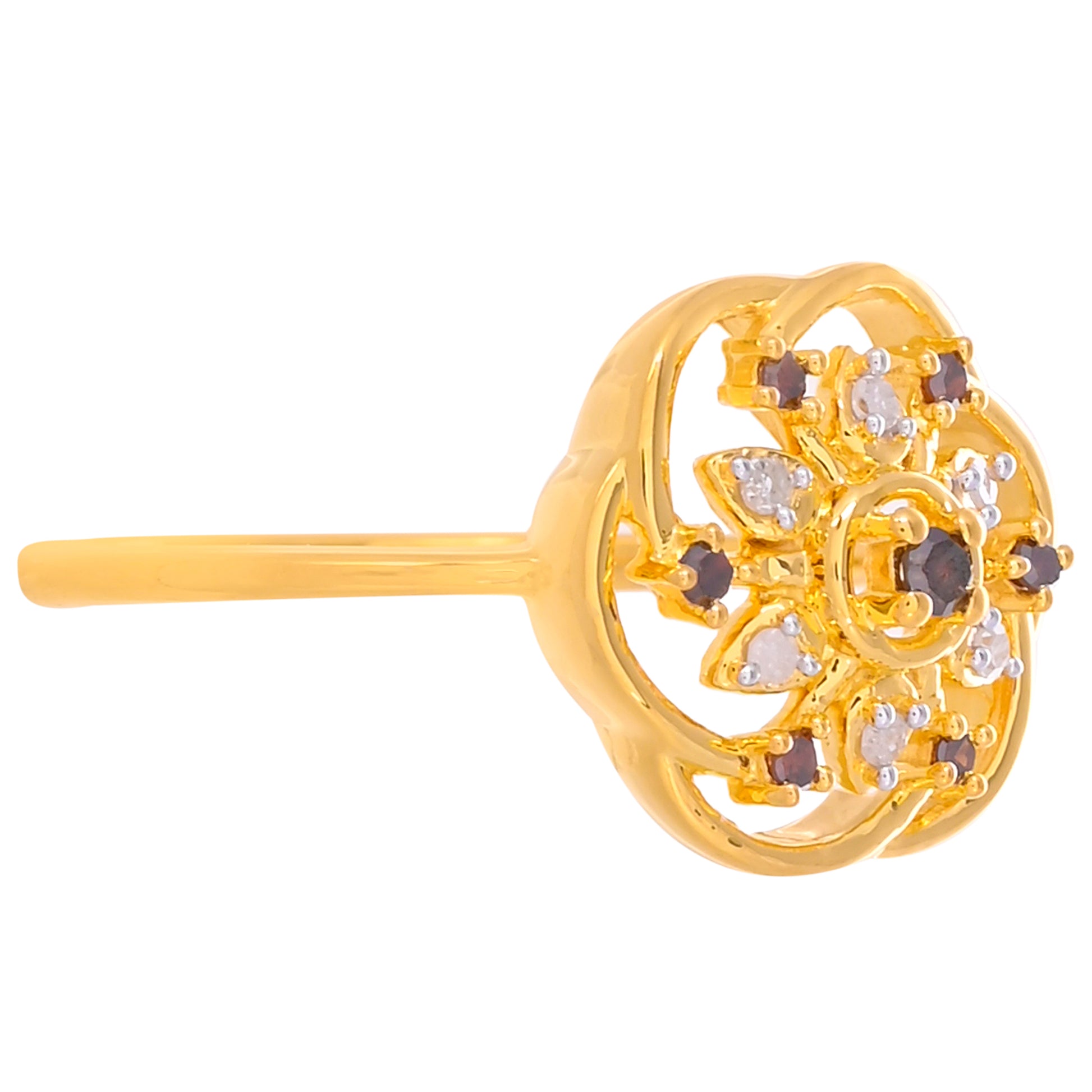 Inel din Argint 925 Placat cu Aur ( 2.42 grame ) cu Diamant Roșu și Diamant Alb 0.13 Carate 2 