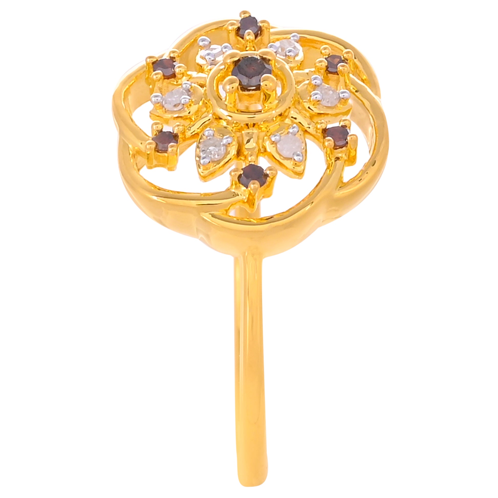 Inel din Argint 925 Placat cu Aur ( 2.42 grame ) cu Diamant Roșu și Diamant Alb 0.13 Carate 3 