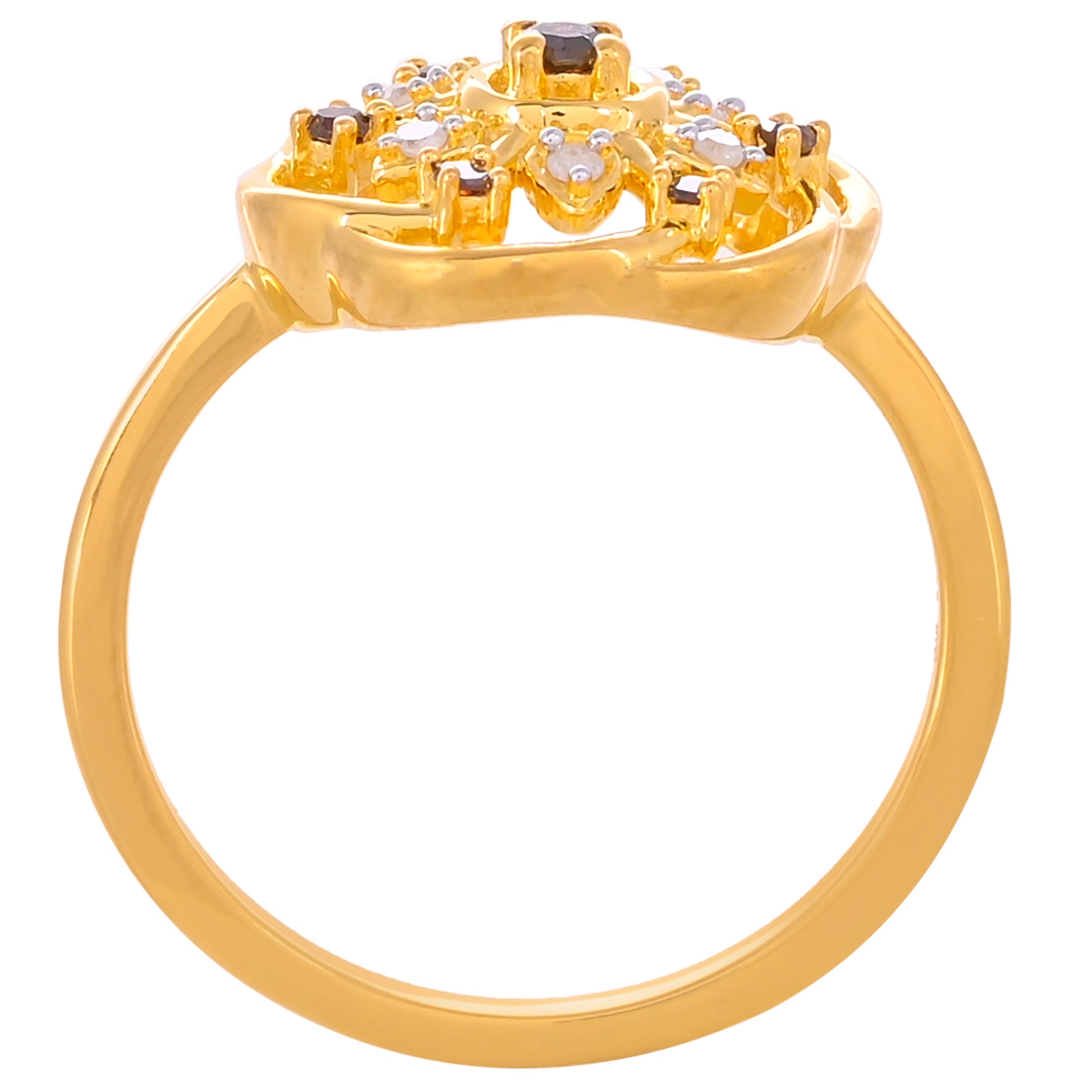 Inel din Argint 925 Placat cu Aur ( 2.42 grame ) cu Diamant Roșu și Diamant Alb 0.13 Carate 4 