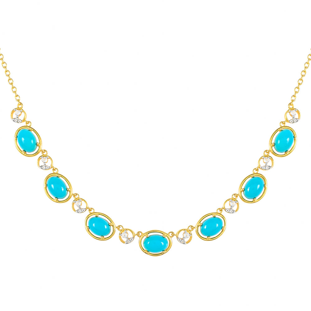 Colier din Argint 925 Placat cu Aur ( 8.13 grame ) cu Turcoaz ”Frumoasa Adormită” și Topaz Alb 5.64 Carate 1 