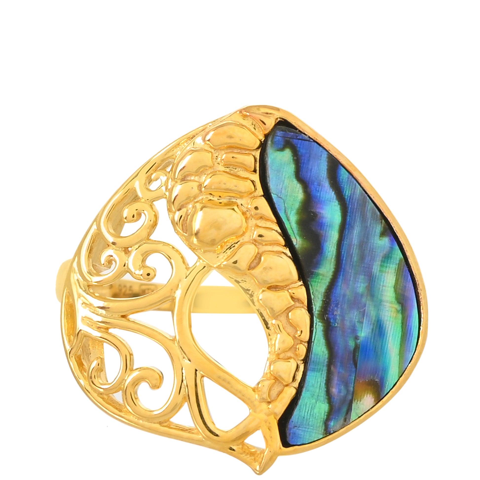 Inel din Argint 925 Placat cu Aur ( 5.3 grame ) cu Scoică Abalone 4.13 Carate 1 