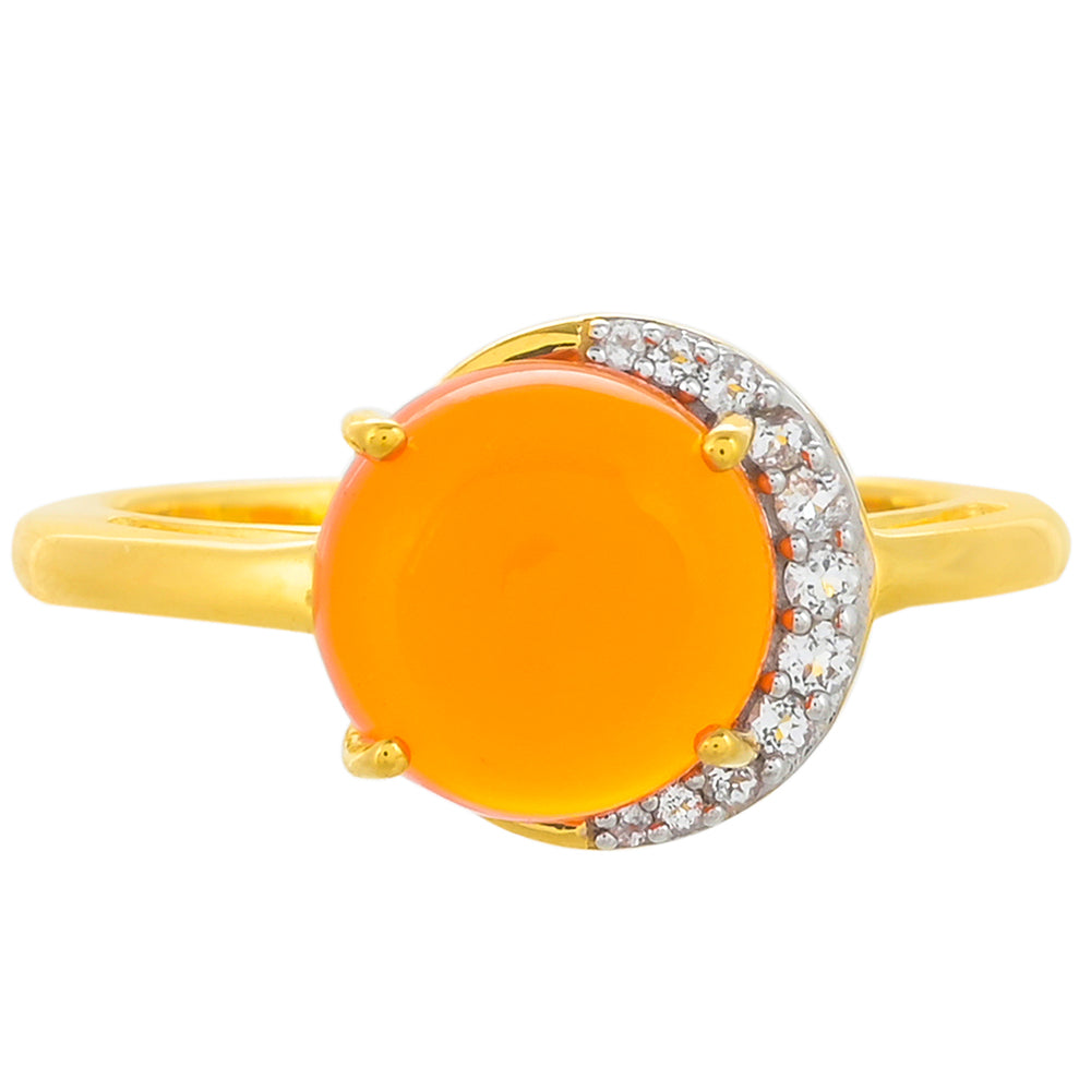 Inel din Argint 925 Placat cu Aur ( 2.58 grame ) cu Carneol și Topaz Alb 2.63 Carate 1 