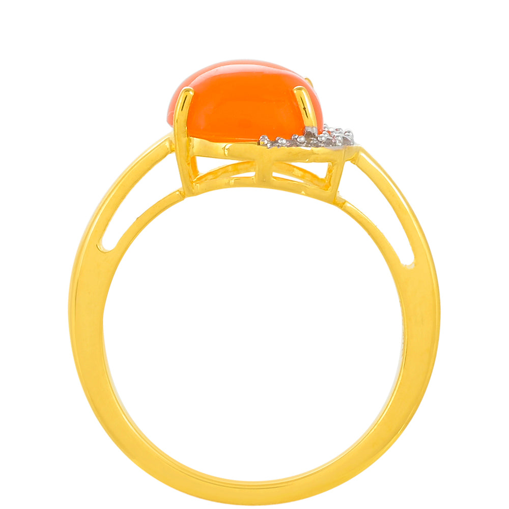 Inel din Argint 925 Placat cu Aur ( 2.58 grame ) cu Carneol și Topaz Alb 2.63 Carate 4 