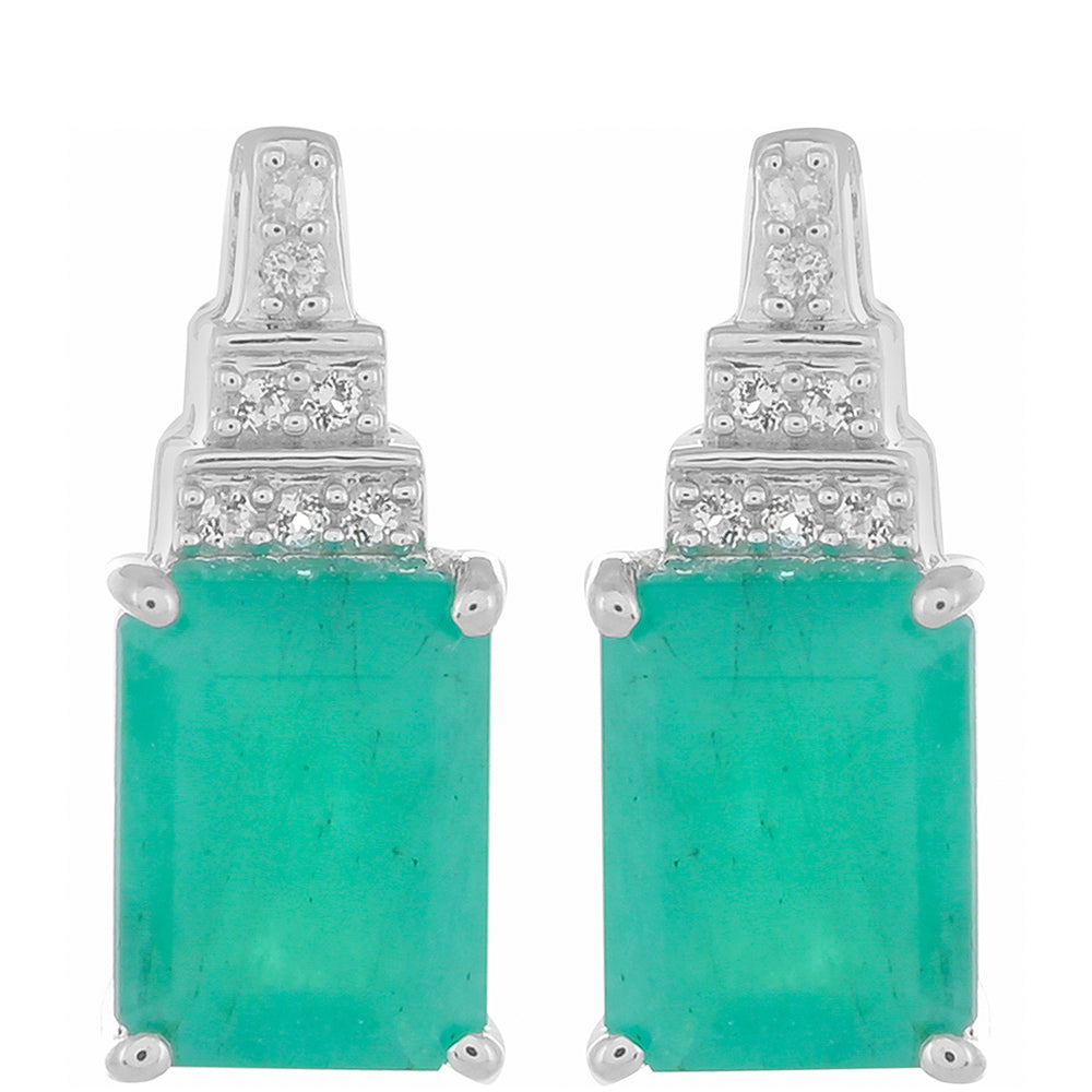 Cercei din Argint 925 ( 2.14 grame ) cu Smarald Brazilian și Topaz Alb 3.41 Carate 1 