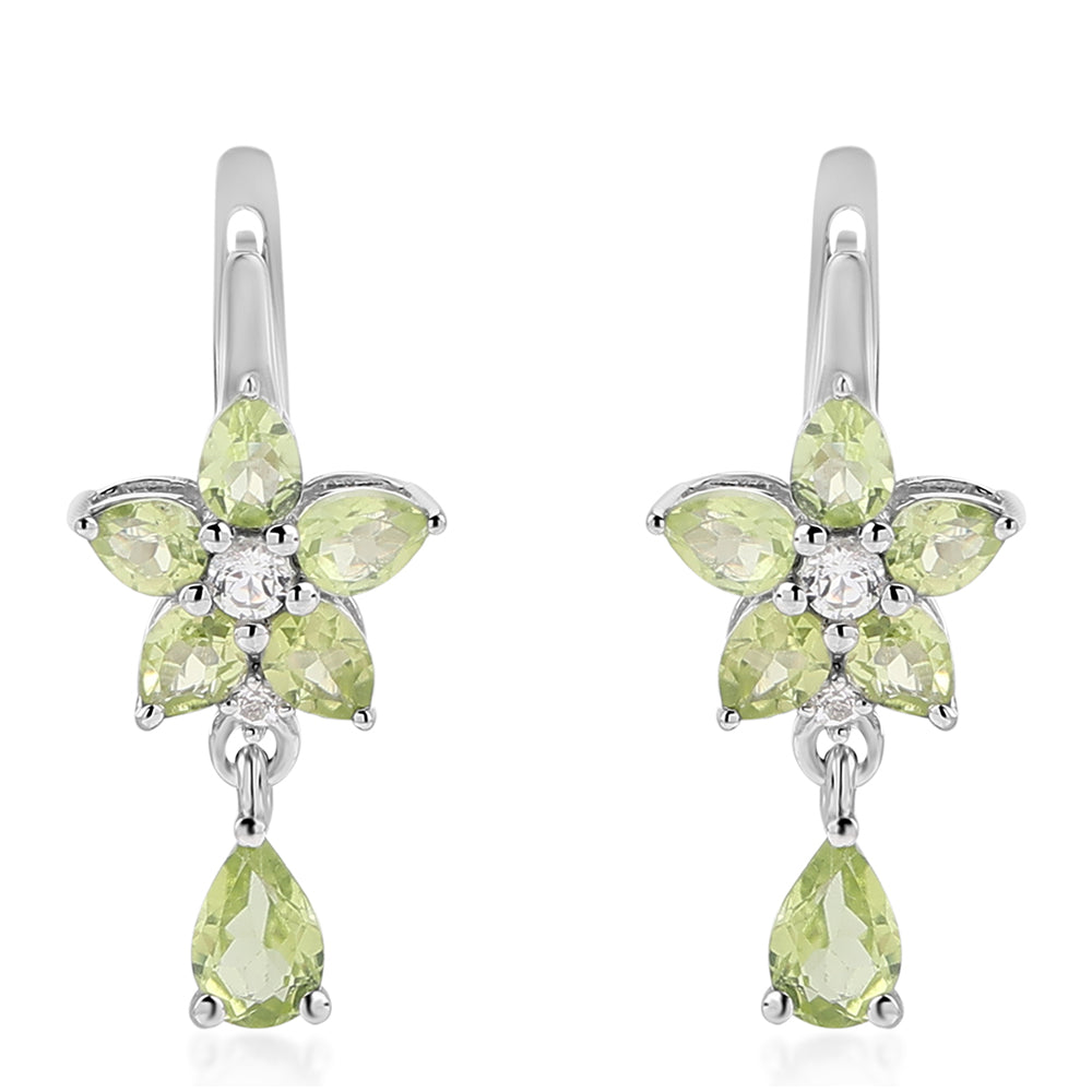 Cercei din Argint 925 ( 4.11 grame ) cu Peridot și Topaz Alb 2.9 Carate