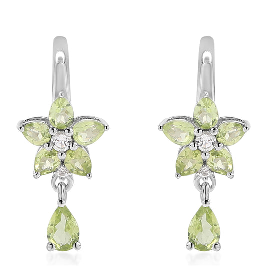 Cercei din Argint 925 ( 4.11 grame ) cu Peridot și Topaz Alb 2.9 Carate