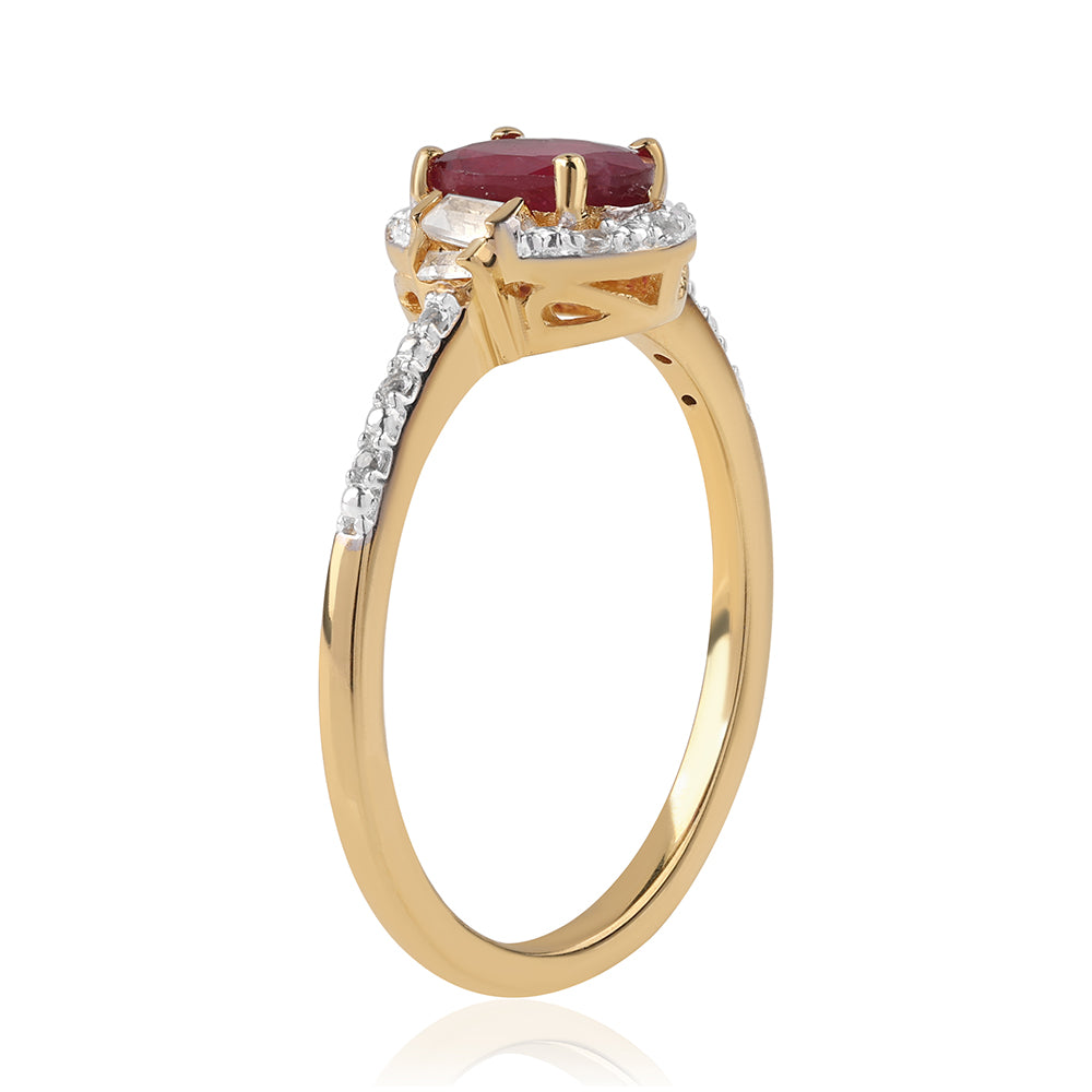 Inel din Argint 925 Placat cu Aur ( 2.07 grame ) cu Rubin Mozambic și Topaz Alb 1.49 Carate 1 