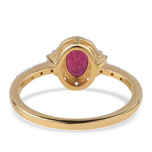 Inel din Argint 925 Placat cu Aur ( 2.07 grame ) cu Rubin Mozambic și Topaz Alb 1.49 Carate