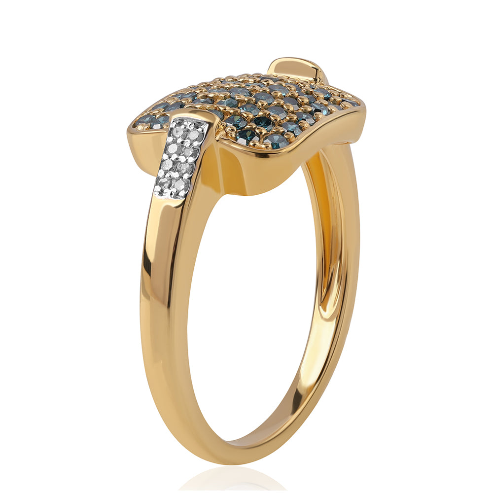 Inel din Argint 925 Placat cu Aur ( 3.73 grame ) cu Diamant Albastru și Diamant Alb 0.74 Carate