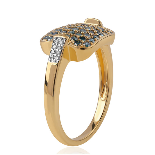 Inel din Argint 925 Placat cu Aur ( 3.73 grame ) cu Diamant Albastru și Diamant Alb 0.74 Carate