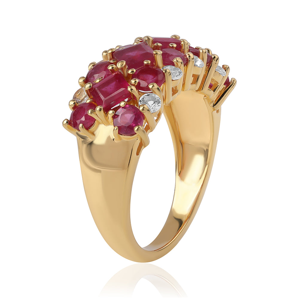 Inel din Argint 925 Placat cu Aur ( 4.63 grame ) cu Rubin Mozambic și Topaz Alb 5.42 Carate 2 