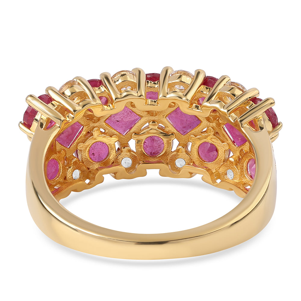 Inel din Argint 925 Placat cu Aur ( 4.63 grame ) cu Rubin Mozambic și Topaz Alb 5.42 Carate 3 