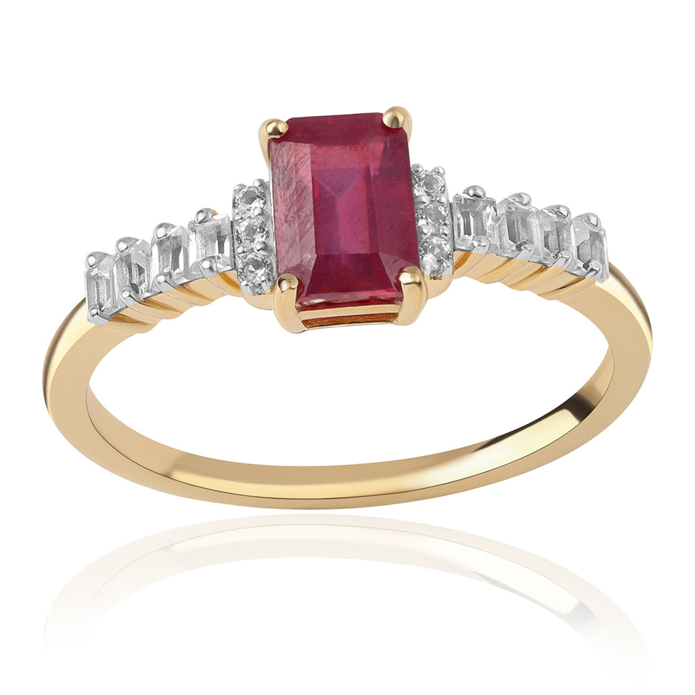 Inel din Argint 925 Placat cu Aur ( 1.97 grame ) cu Rubin Mozambic și Topaz Alb 2.24 Carate 1 