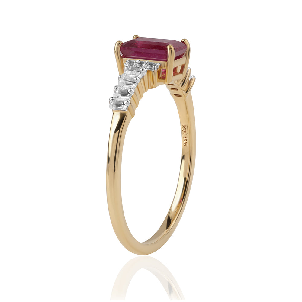 Inel din Argint 925 Placat cu Aur ( 1.97 grame ) cu Rubin Mozambic și Topaz Alb 2.24 Carate 2 