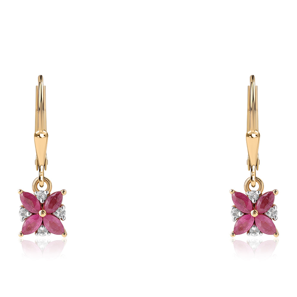 Cercei din Argint 925 Placat cu Aur ( 1.62 grame ) cu Rubin Mozambic și Topaz Alb 0.86 Carate 1 