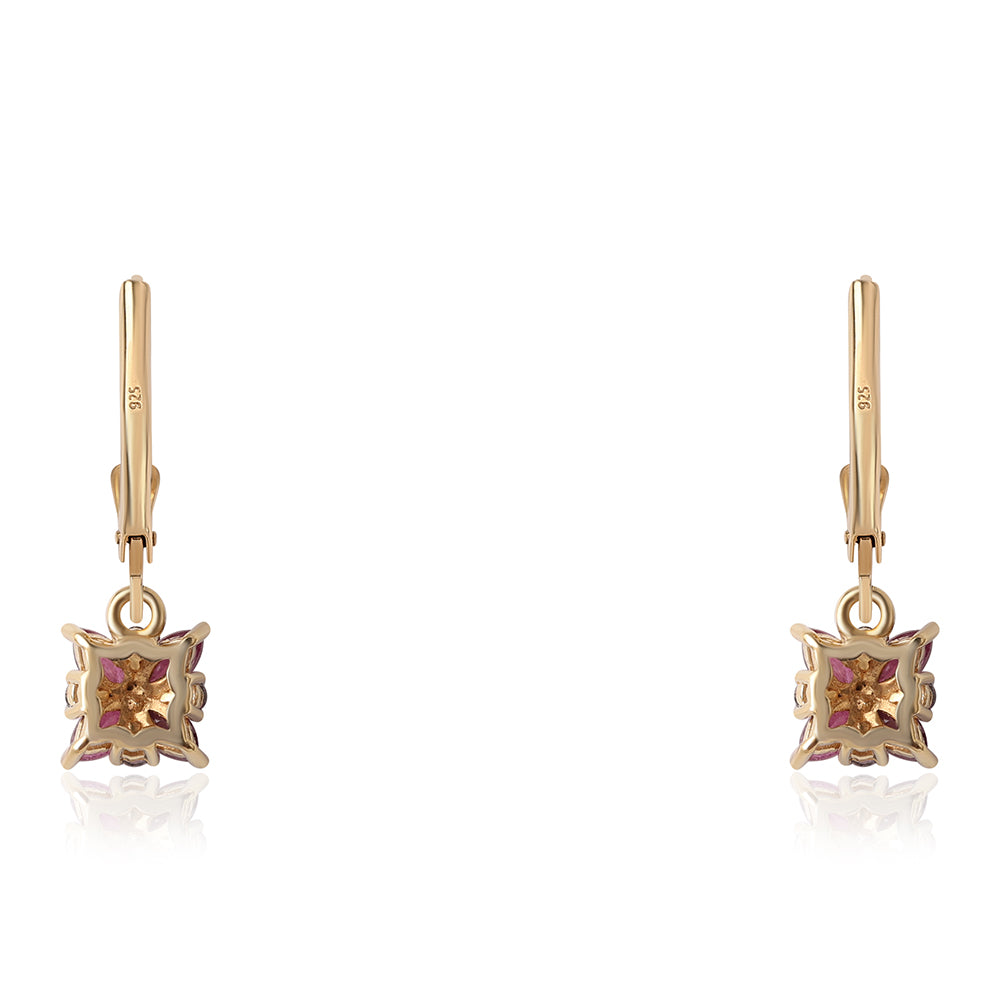 Cercei din Argint 925 Placat cu Aur ( 1.62 grame ) cu Rubin Mozambic și Topaz Alb 0.86 Carate 2 