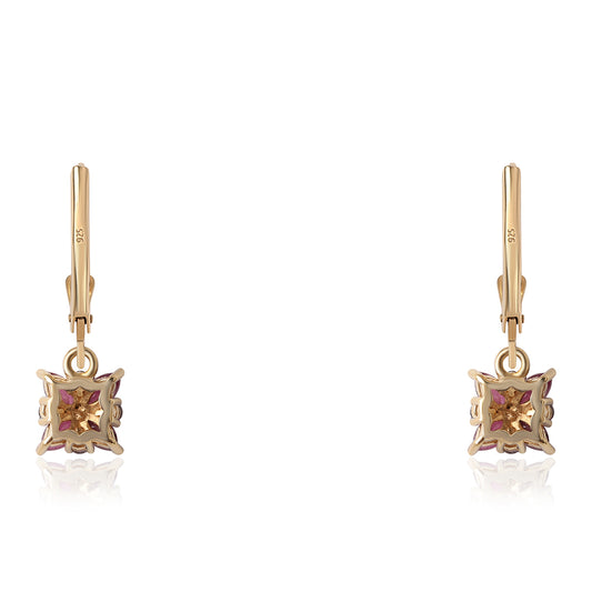 Cercei din Argint 925 Placat cu Aur ( 1.62 grame ) cu Rubin Mozambic și Topaz Alb 0.86 Carate