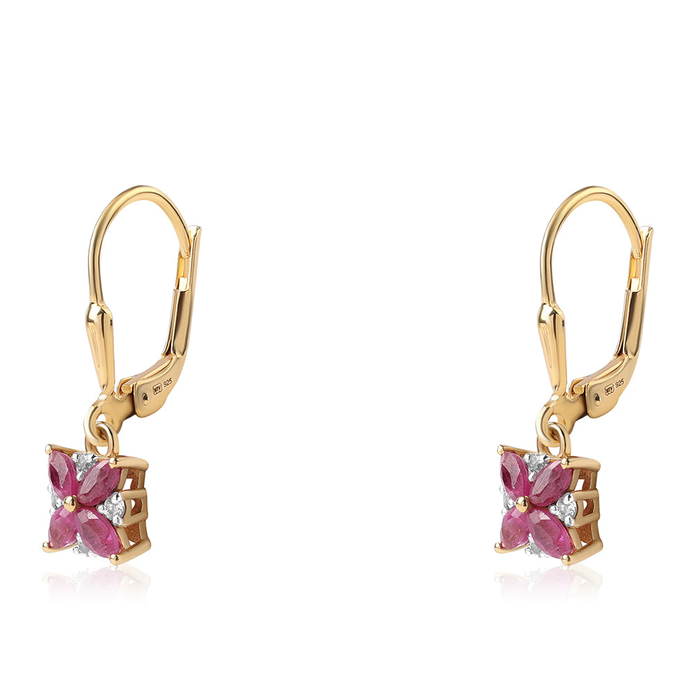 Cercei din Argint 925 Placat cu Aur ( 1.62 grame ) cu Rubin Mozambic și Topaz Alb 0.86 Carate 3 