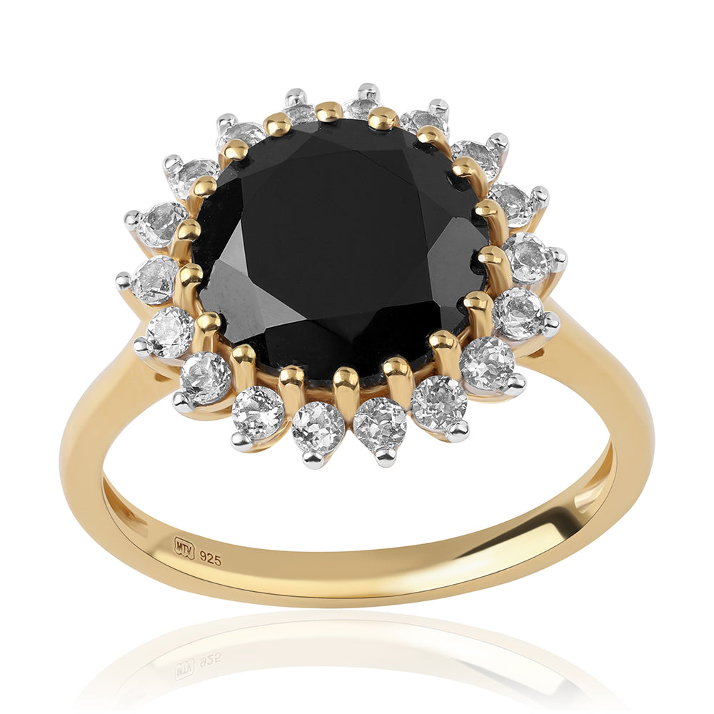 Inel din Argint 925 Placat cu Aur ( 3.38 grame ) cu Spinel Negru și Topaz Alb 6.54 Carate