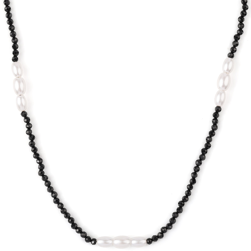 Colier din Argint 925 Placat cu Aur ( 0.93 grame ) cu Spinel Negru și Perlă de Apă Dulce Albă 39.5 Carate