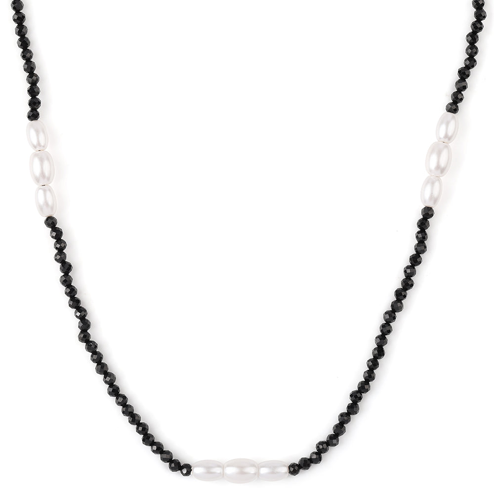 Colier din Argint 925 Placat cu Aur ( 0.93 grame ) cu Spinel Negru și Perlă de Apă Dulce Albă 39.5 Carate 5 