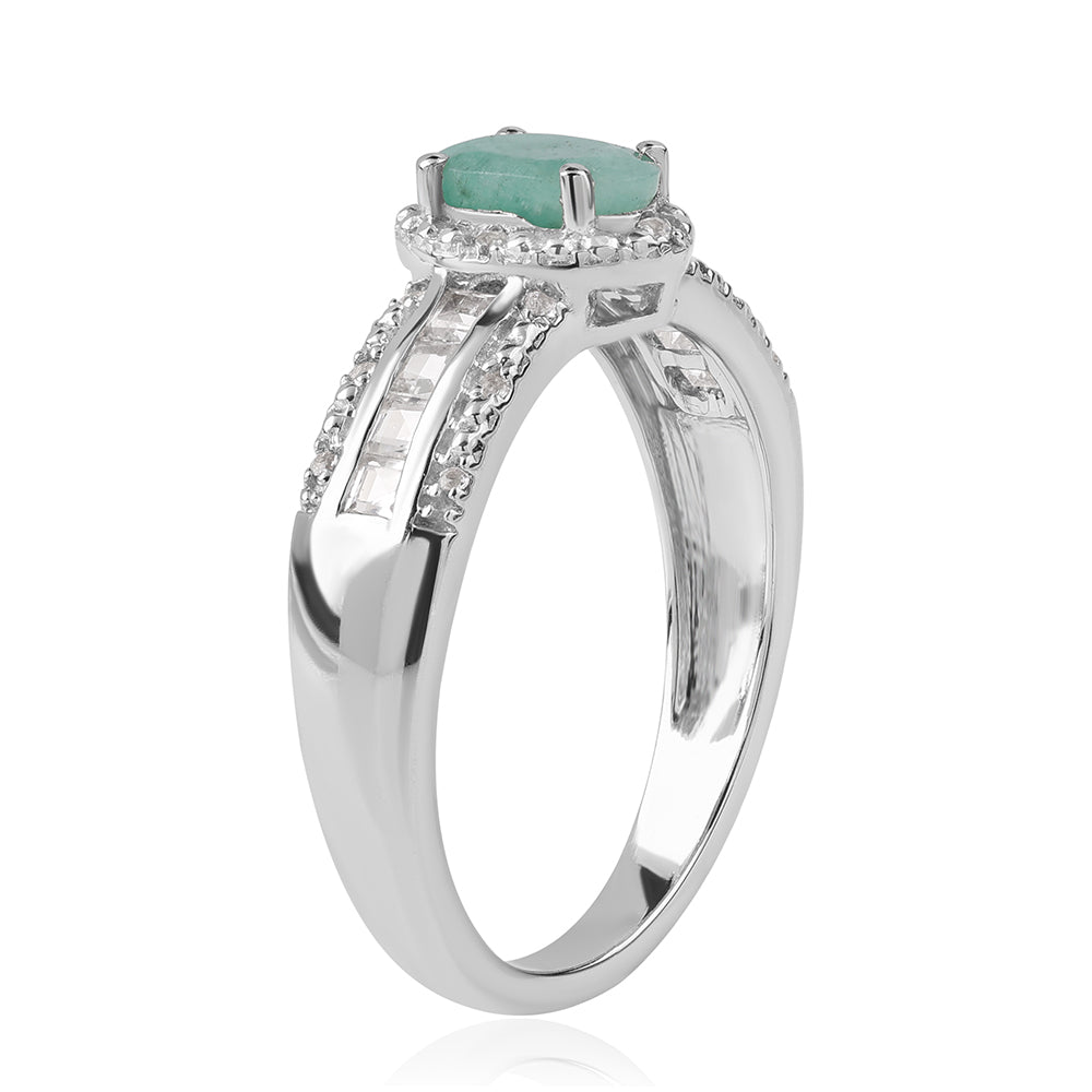 Inel din Argint 925 ( 3.29 grame ) cu Smarald Brazilian și Topaz Alb 1.01 Carate