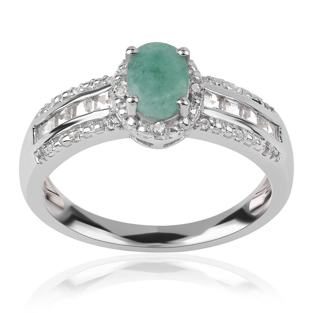 Inel din Argint 925 ( 3.29 grame ) cu Smarald Brazilian și Topaz Alb 1.01 Carate