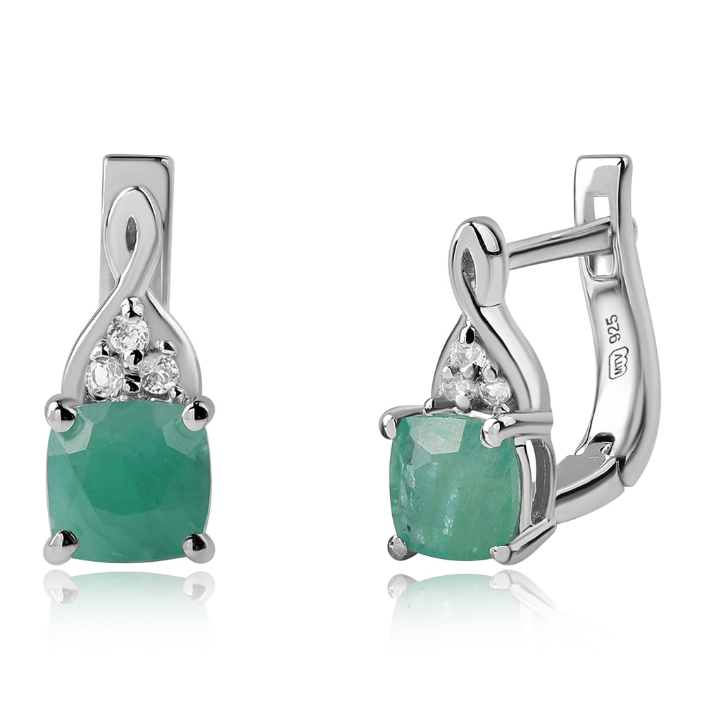 Cercei din Argint 925 ( 1.91 grame ) cu Smarald Brazilian și Topaz Alb 1.26 Carate 1 