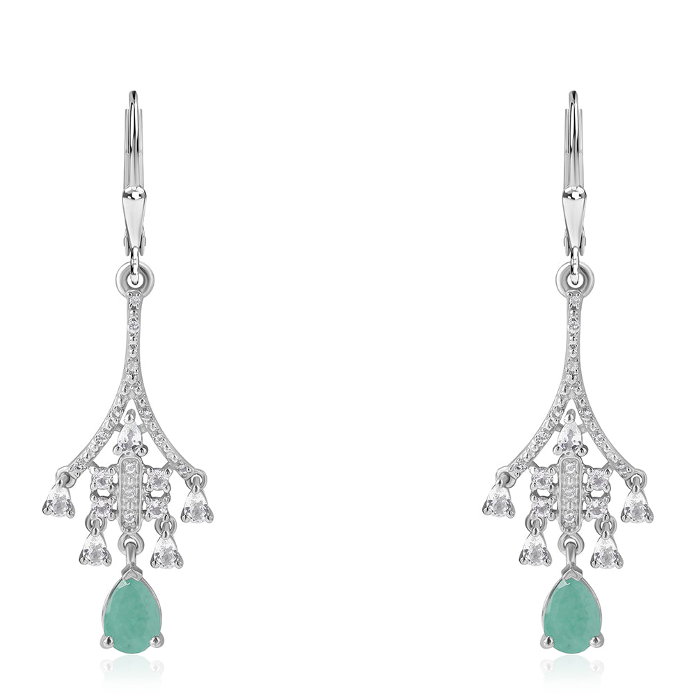 Cercei din Argint 925 ( 3.84 grame ) cu Smarald Brazilian și Topaz Alb 2.58 Carate 1 