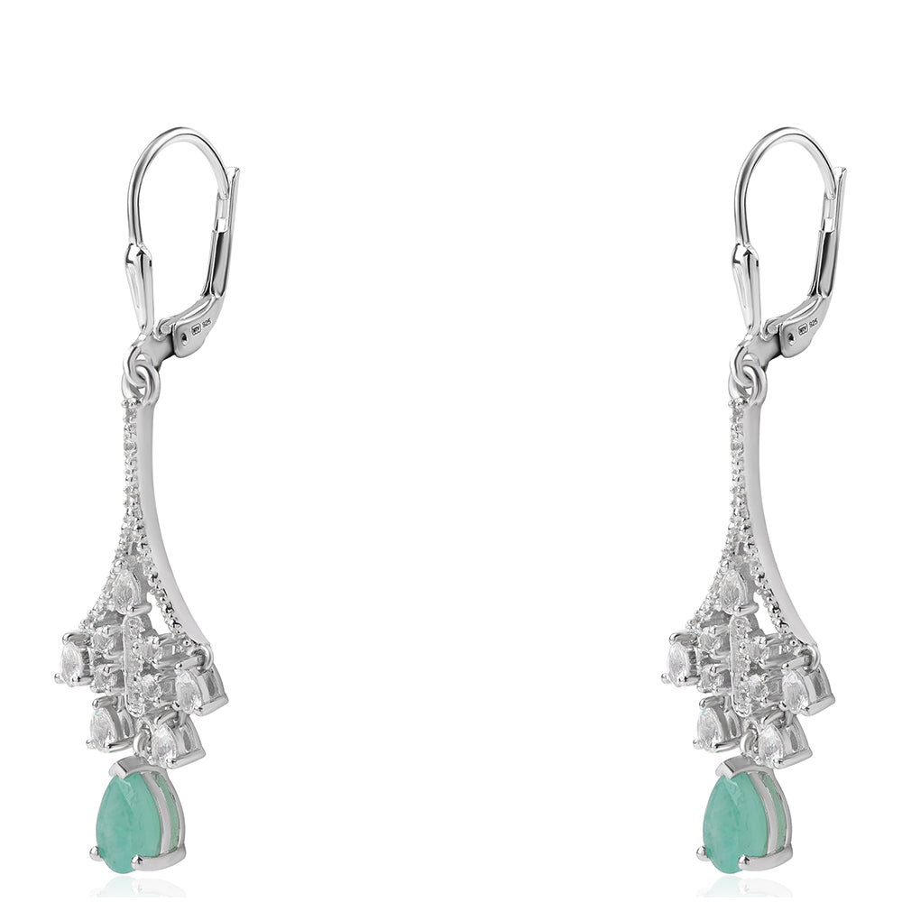 Cercei din Argint 925 ( 3.84 grame ) cu Smarald Brazilian și Topaz Alb 2.58 Carate