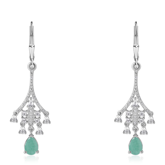 Cercei din Argint 925 ( 3.84 grame ) cu Smarald Brazilian și Topaz Alb 2.58 Carate