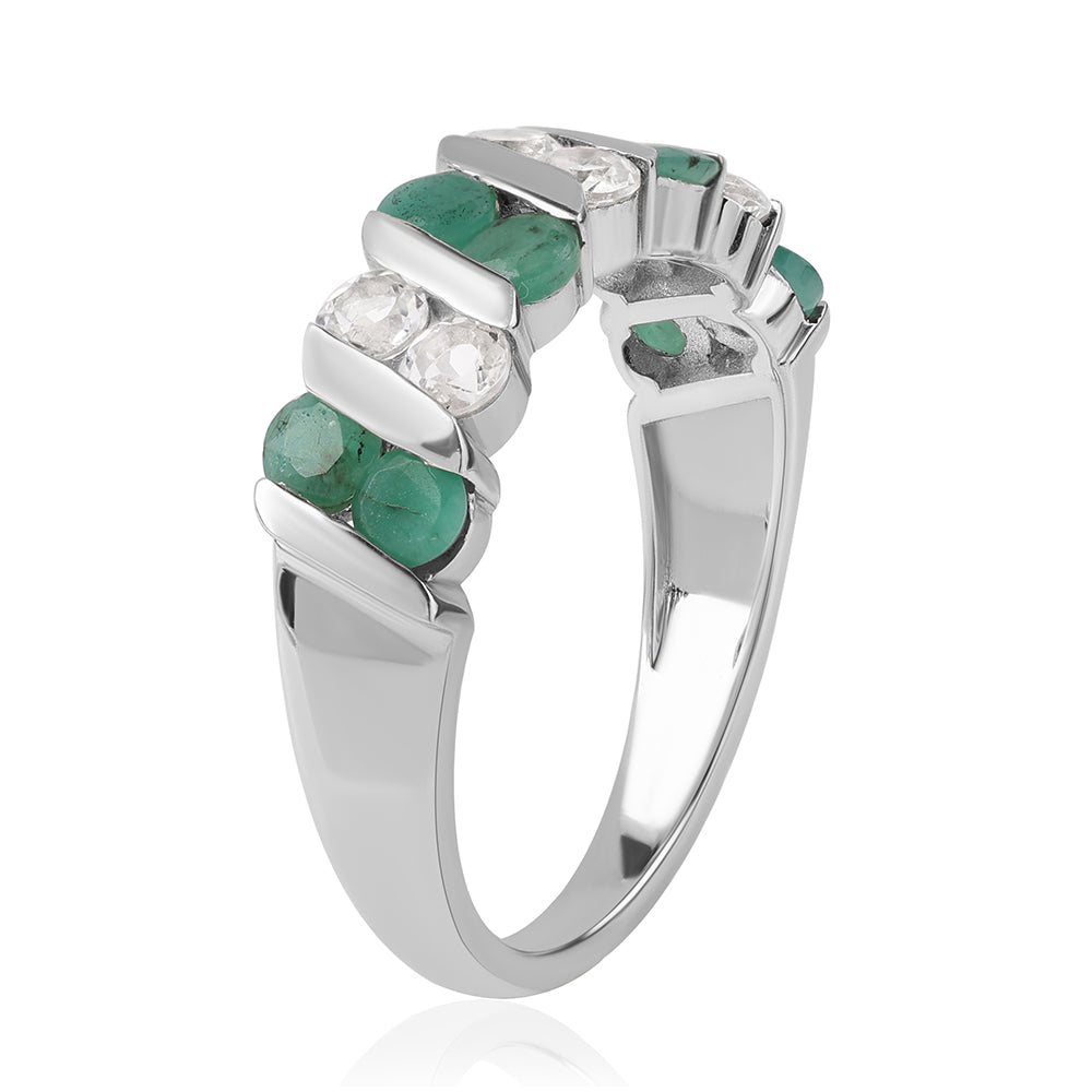 Inel din Argint 925 ( 3.27 grame ) cu Smarald Brazilian și Topaz Alb 1.26 Carate 5 